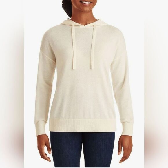 Member's Mark Tops - Members Mark Women's Ivory Cream Cashmere Blend Pullover Hoodie Size Medium GUC